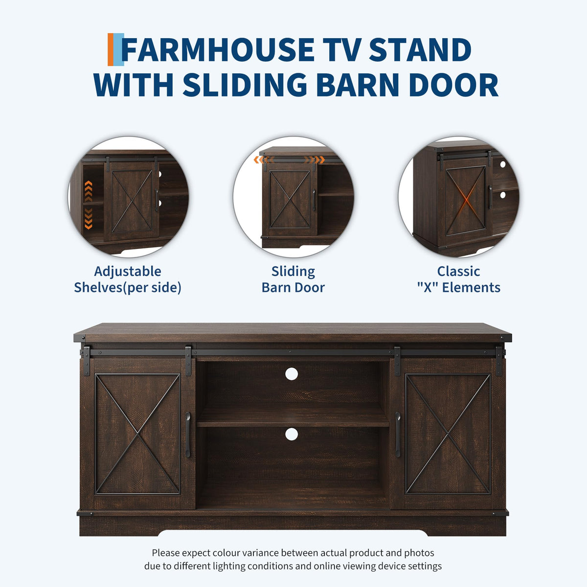 Brown Farmhouse TV Stand with Sliding Barn Doors and Storage Cabinets W564043