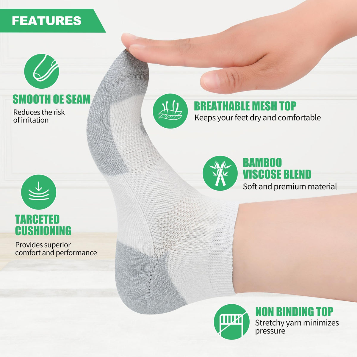 Diabetic Socks for Men, 12 Pairs Ankle & Low Cut Size 9-15 W125003