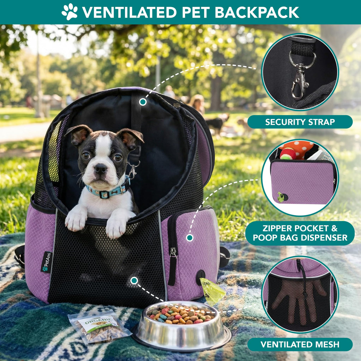 Hands Free Front Pet Carrier Backpack, 10 lbs, Purple V55580