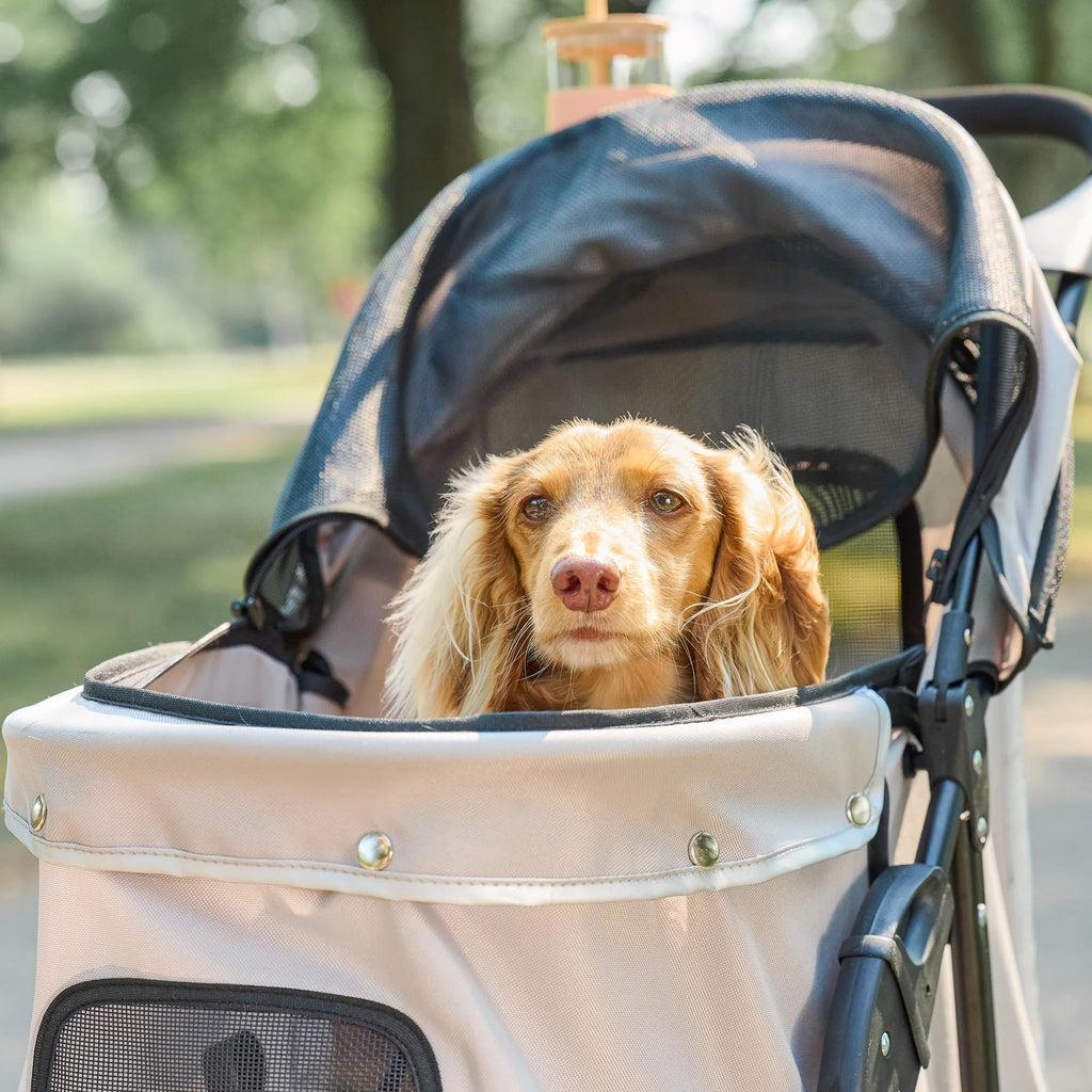 Khaki Pet Stroller with Mesh Canopy V56167