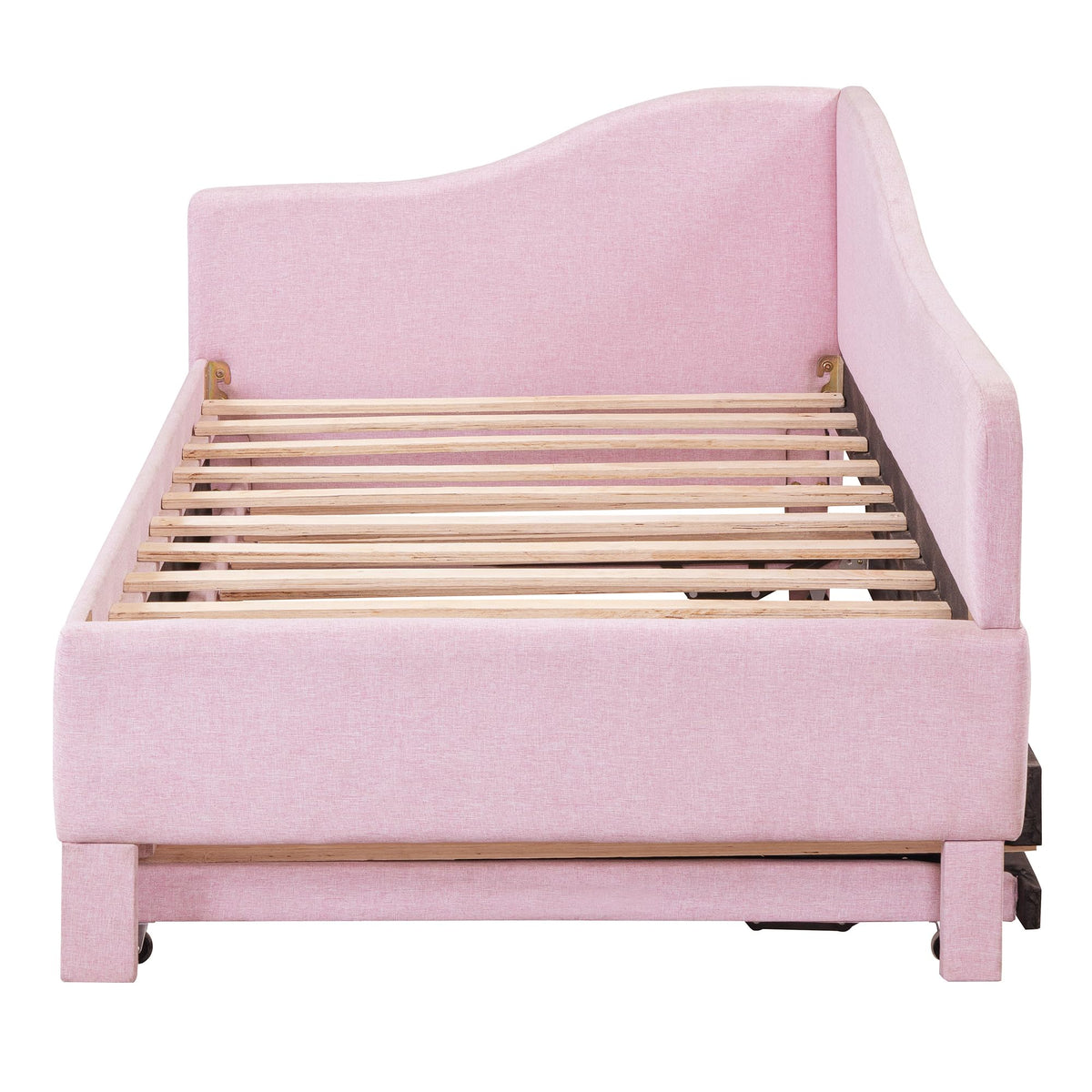 Pink Linen Upholstered Daybed with Pop Up Trundle K2790