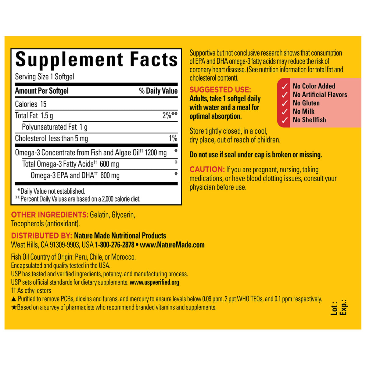 Omega 3 Fish Oil and Algae Oil Supplements 1200mg 60 Softgels D6969