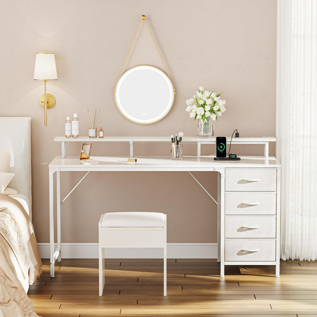 55 Inch White Computer Desk with 4 Drawers C699