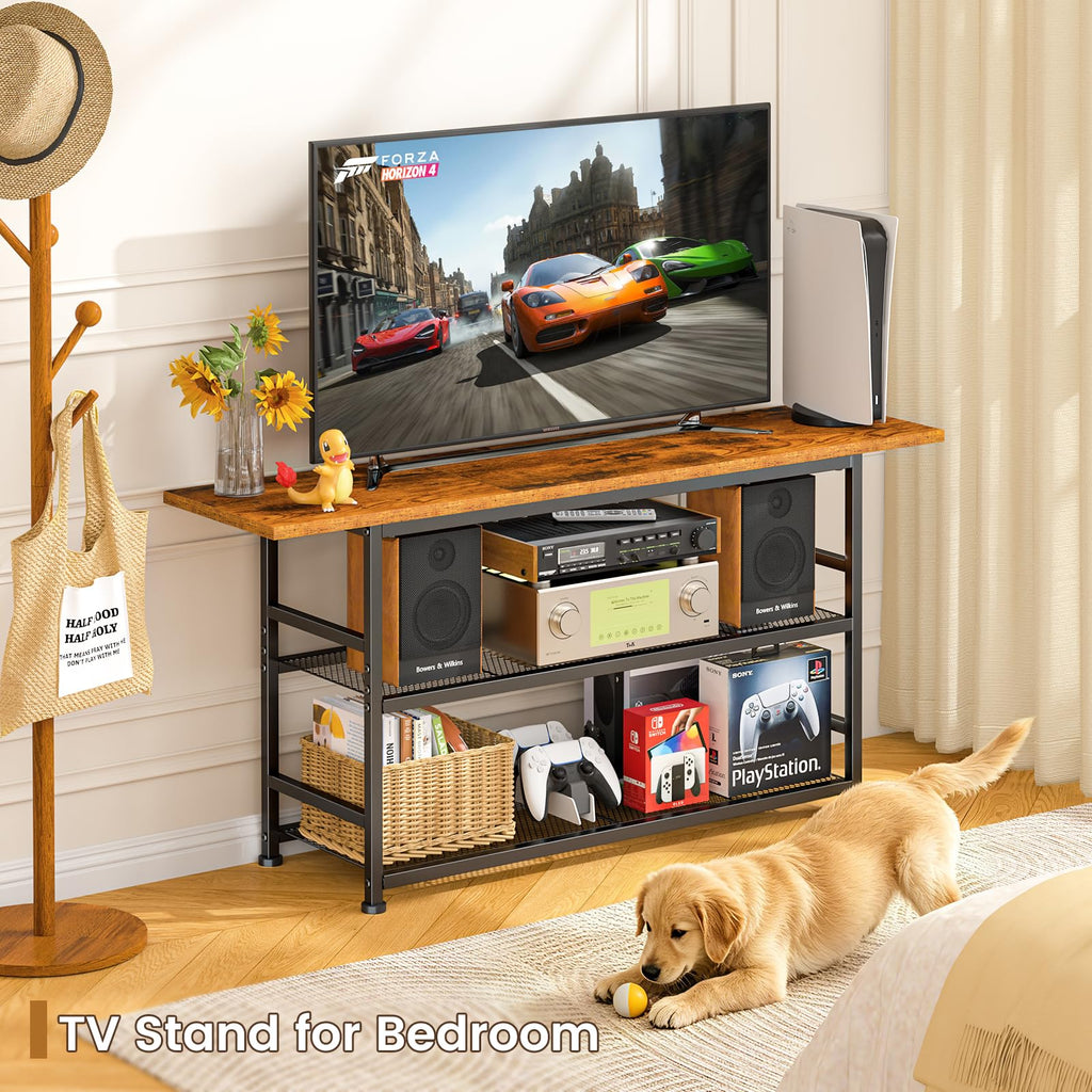 Rustic Brown TV Stand up to 55 Inch with 3 Tier Storage Shelves Q9410