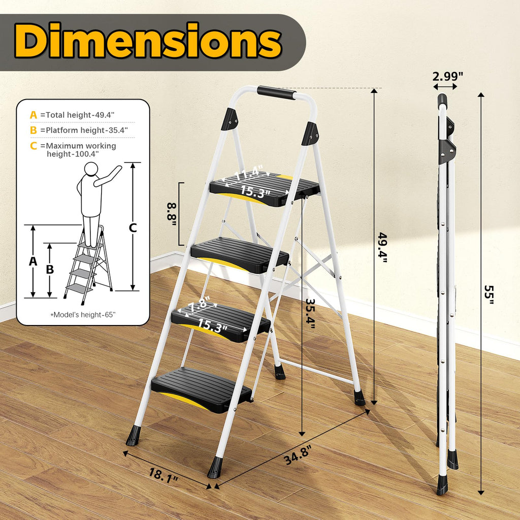 4 Step White Folding Step Stool J6169