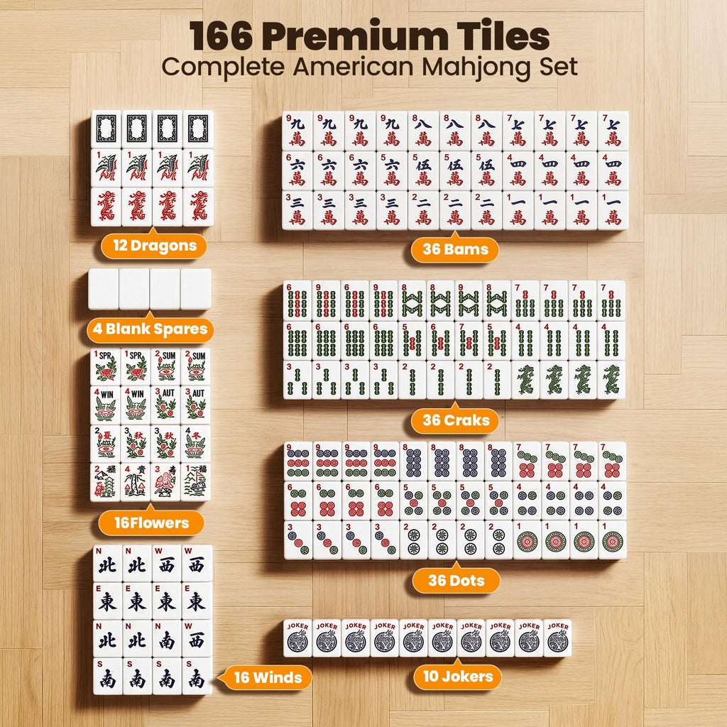 166 Tiles Mahjong Set with 4 Racks T4500