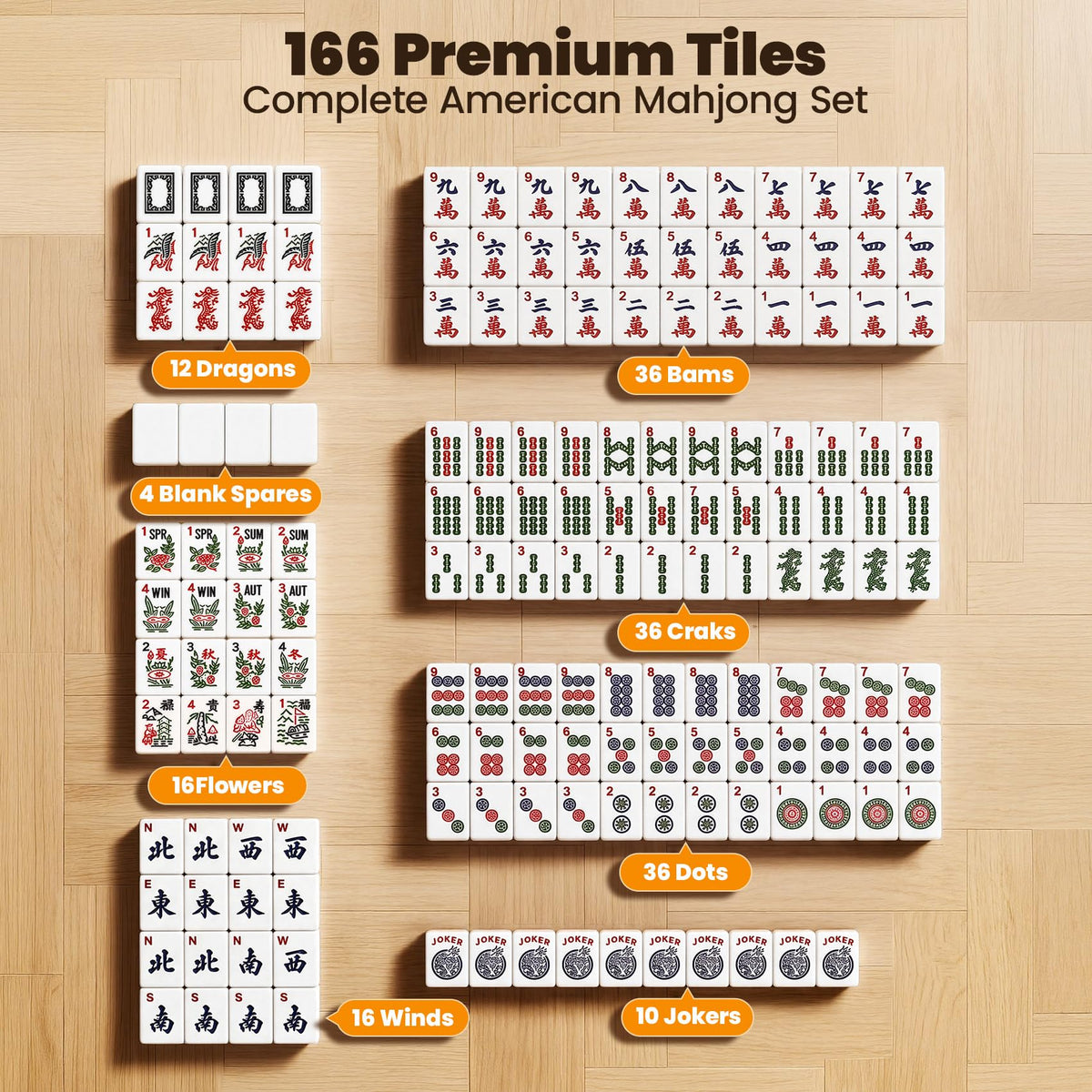 166 Tiles Mahjong Set with 4 Racks T4500