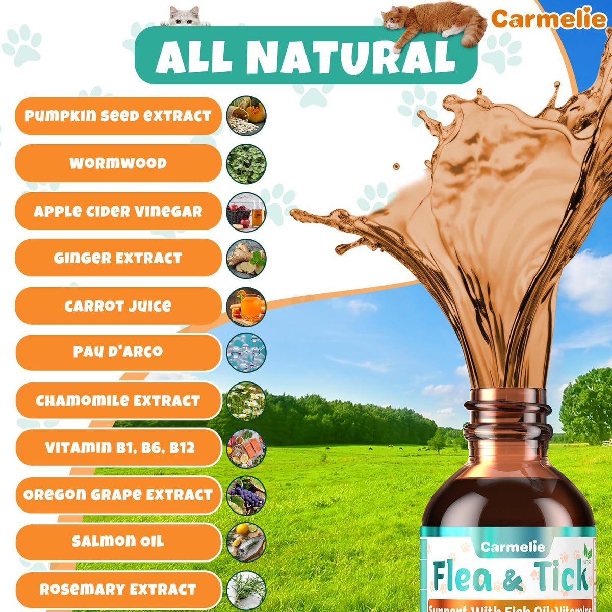 Flea and Tick Prevention for Cat with Vitamins Fish Oil 2 fl oz K6050