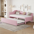 Pink Linen Upholstered Daybed with Pop Up Trundle K2790