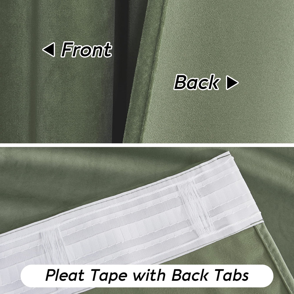 Sage Green Velvet Curtains 96 inches B1142