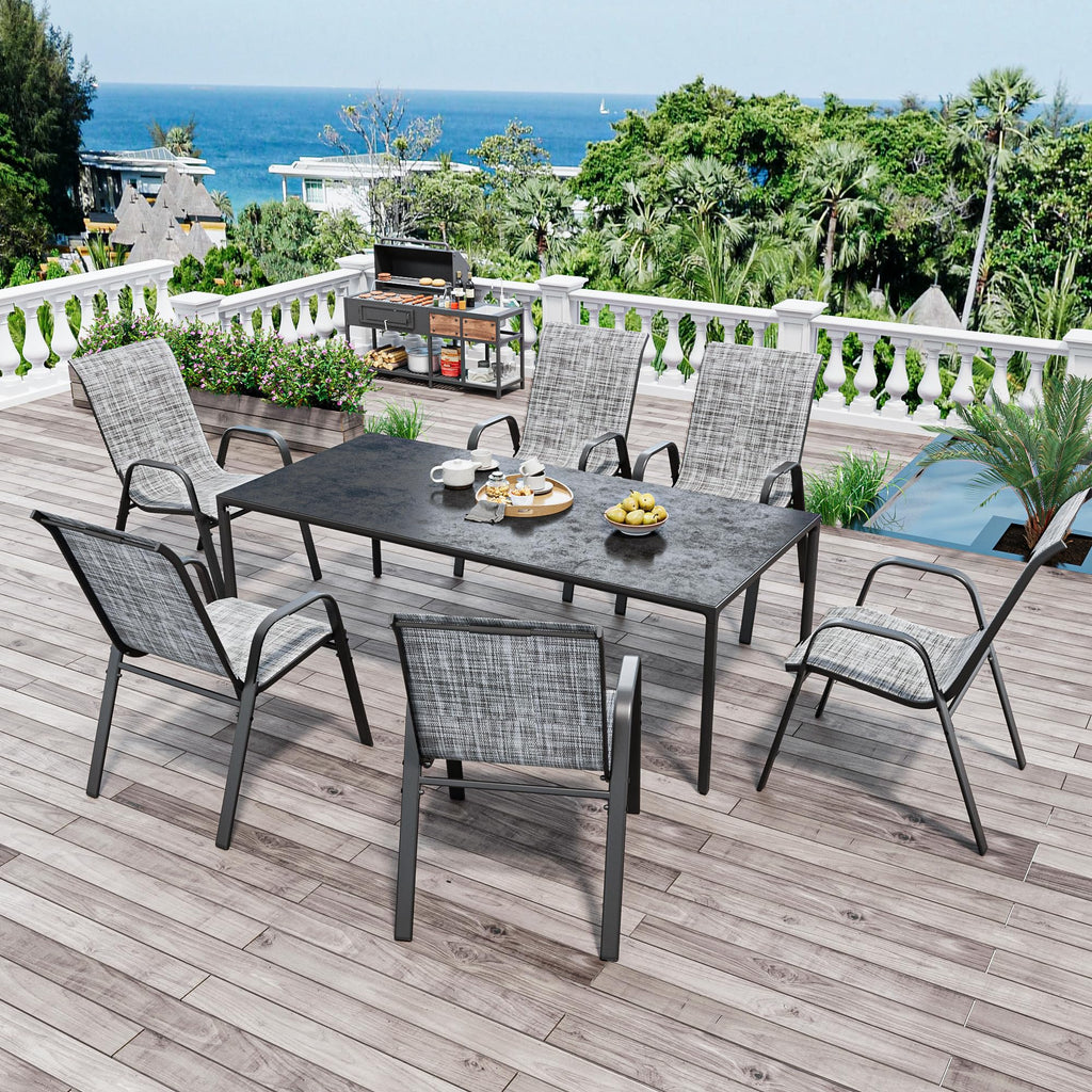Grey Set of 4 Stackable Textilene Metal Patio Chairs W494040