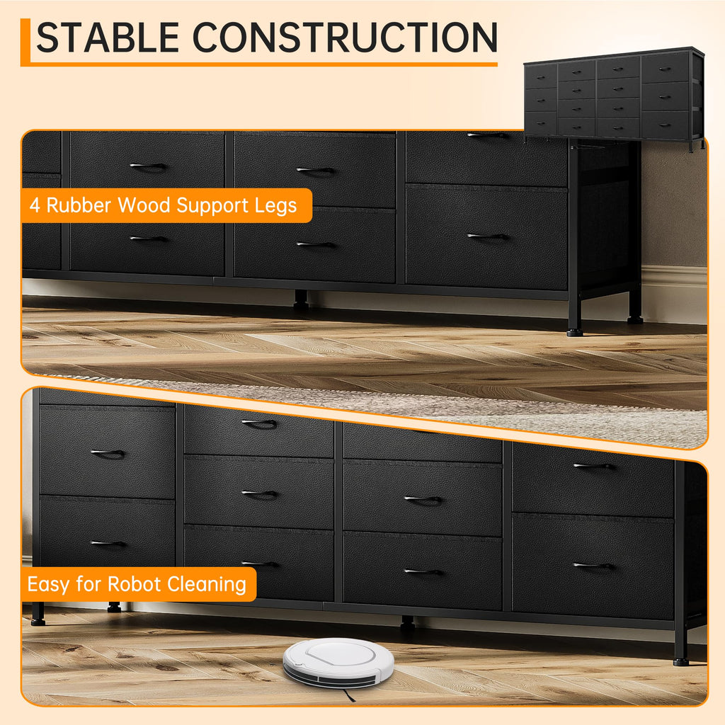 63 Inch TV Stand with 14 Fabric Drawers, Black J170658