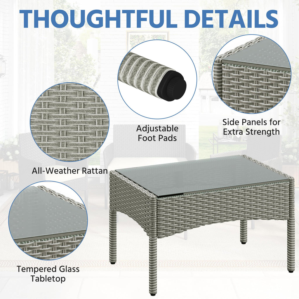 4 Pieces Rattan Wicker Patio Furniture Set with Cushion and Glass Table G7561