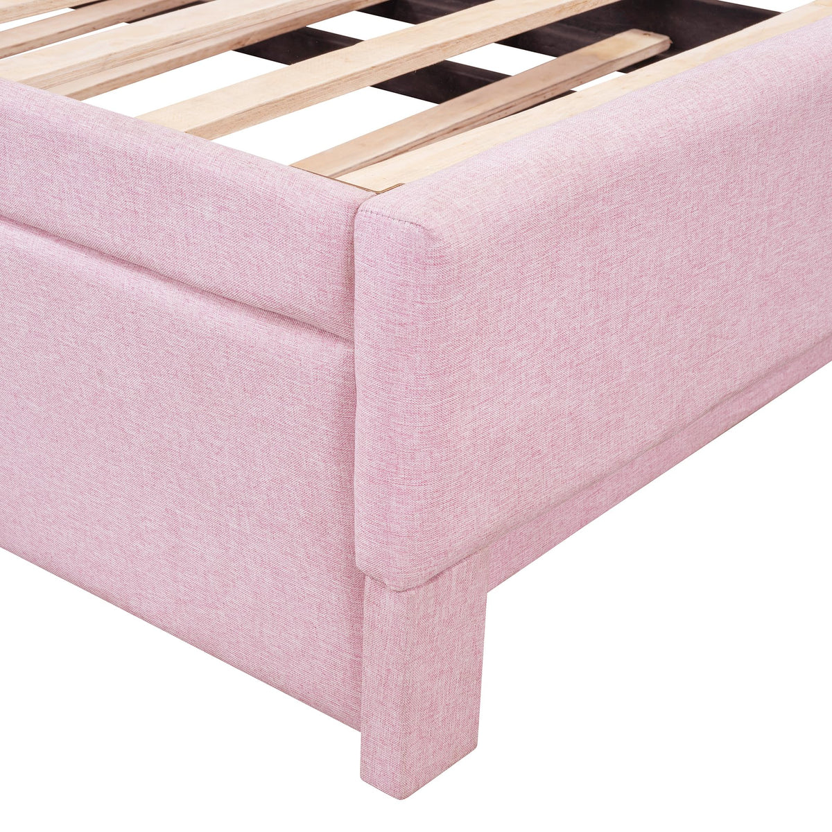 Pink Linen Upholstered Daybed with Pop Up Trundle K2790