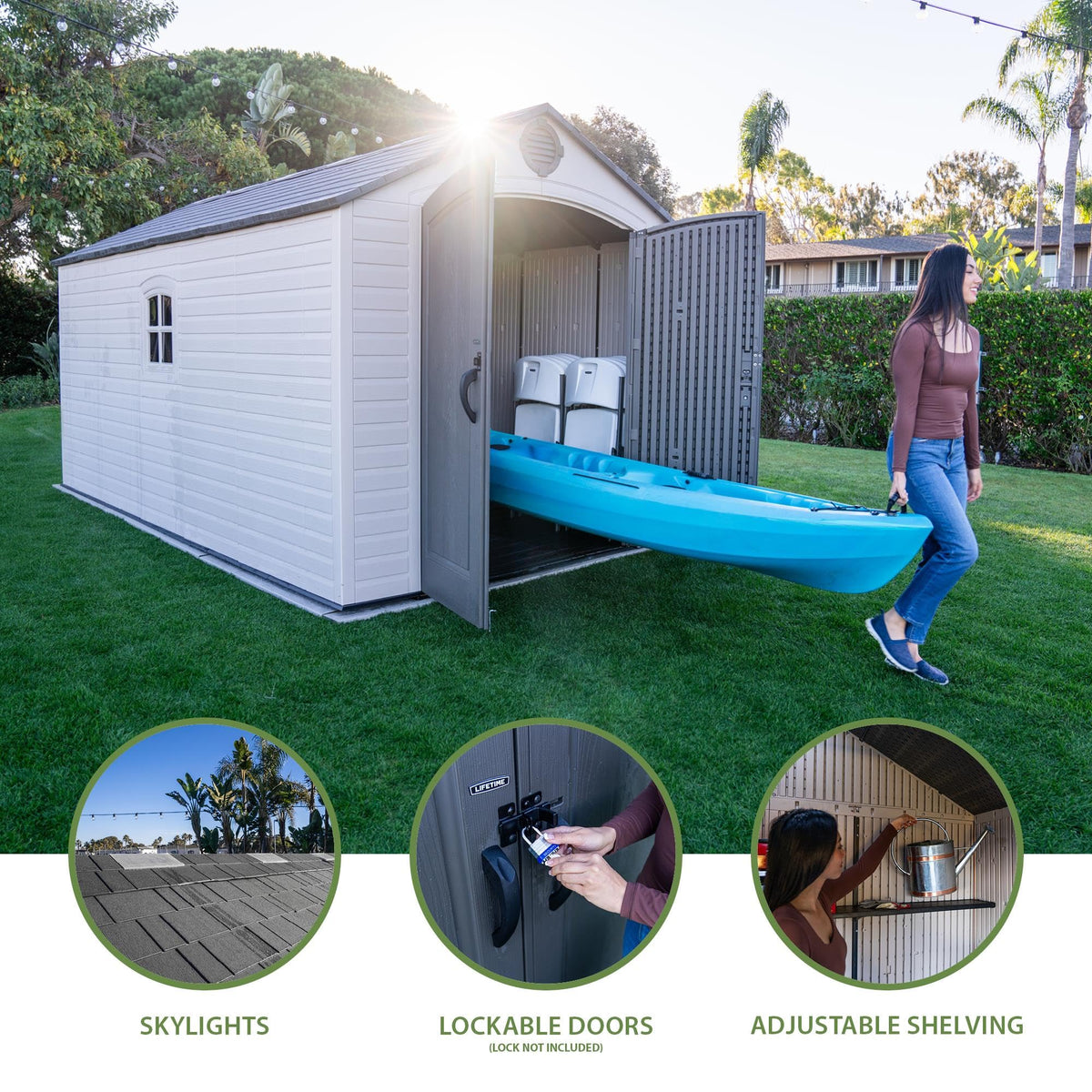 8x15 Ft Desert Sand Resin Outdoor Storage Shed H2943