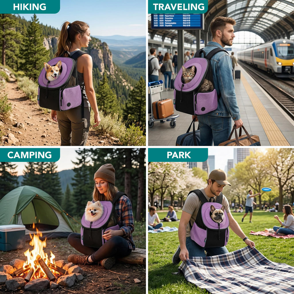 Hands Free Front Pet Carrier Backpack, 10 lbs, Purple V55580