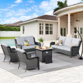 5 Piece Wicker Sofa Set with Fire Pit Table G232