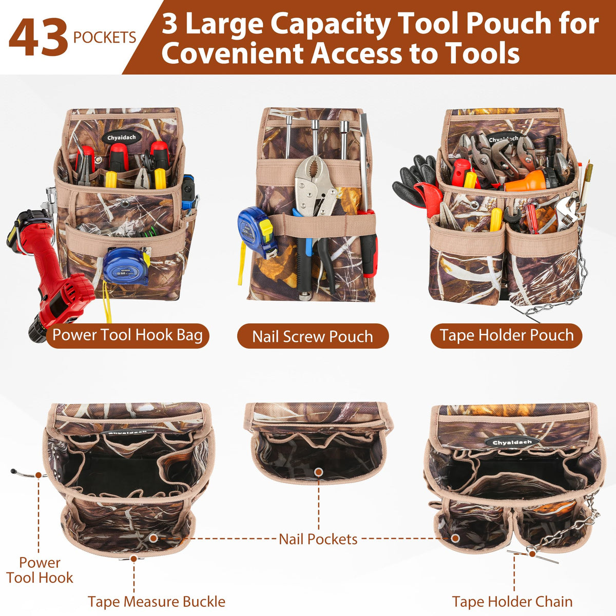 Camo 7 Piece Tool Belts with Suspenders and Pouches O297182