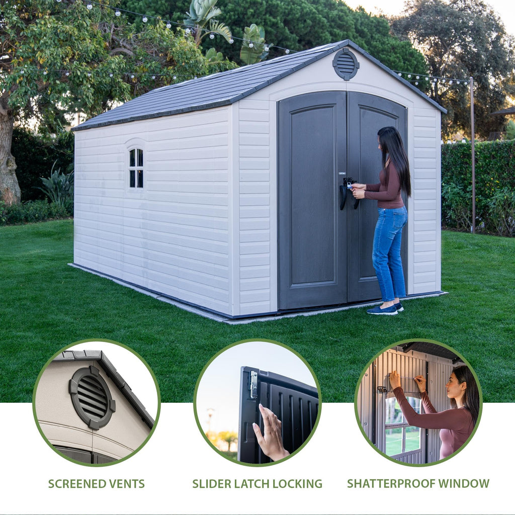 8x15 Ft Desert Sand Resin Outdoor Storage Shed H2943