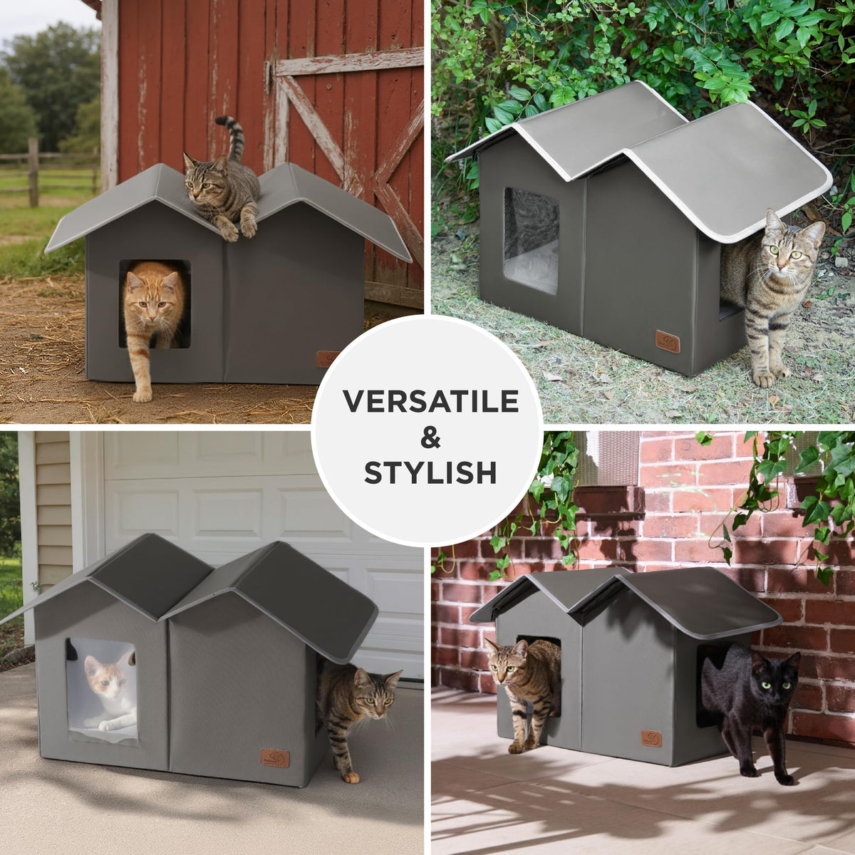 Weatherproof Outdoor Cat House with Raised Base J4438