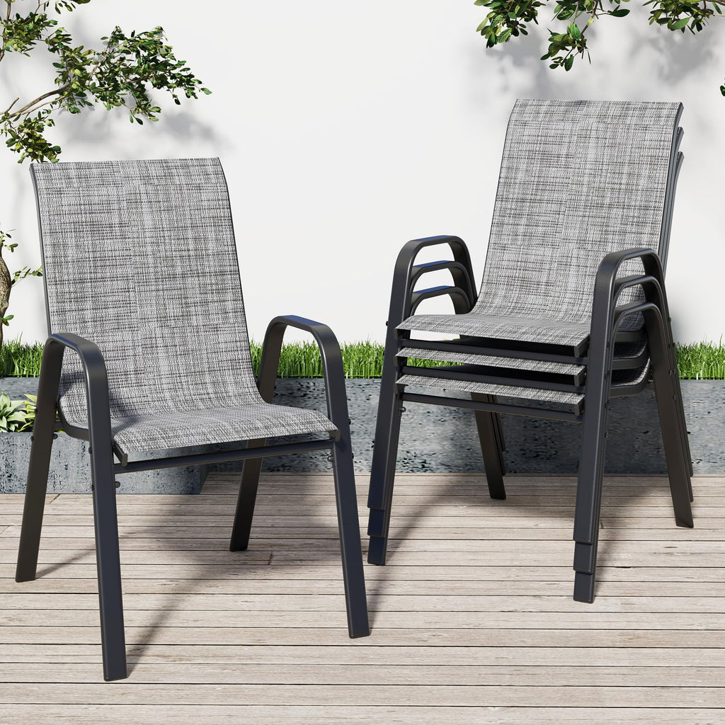 Grey Set of 4 Stackable Textilene Metal Patio Chairs W494040