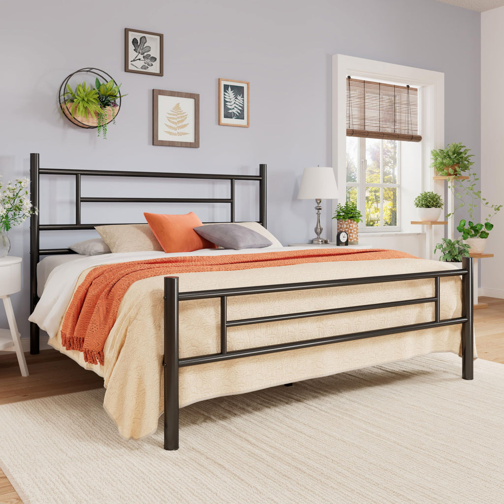 Full Size Black Metal Bed Frame with Headboard and Footboard D31777