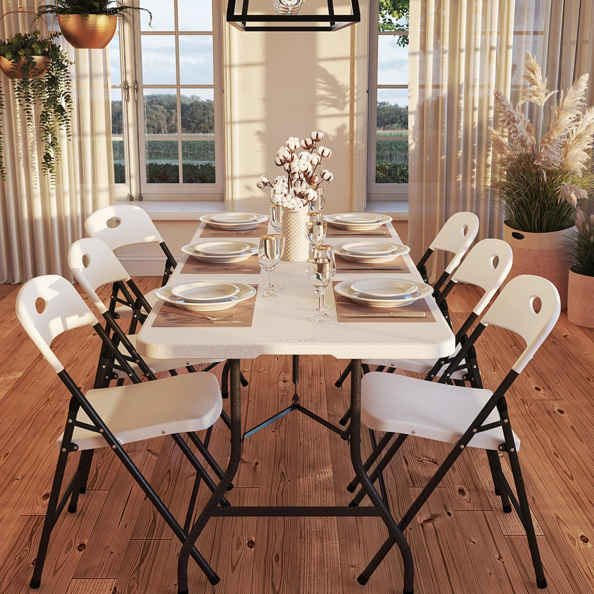 6ft White Blow Molded Folding Table L73650