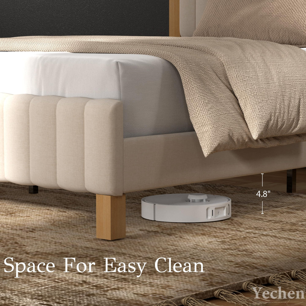 Queen Size Beige Linen Bed Frame with Headboard Q89464