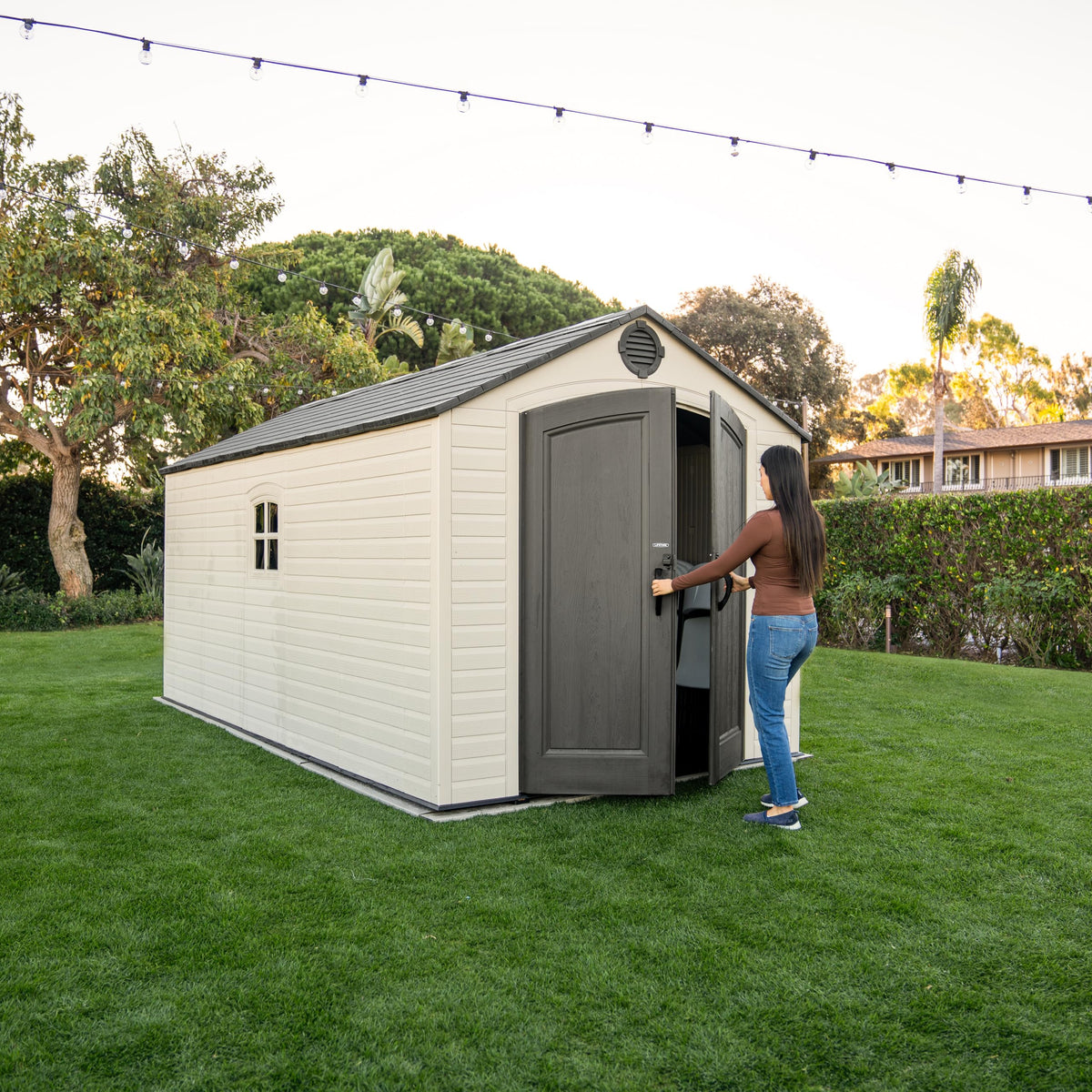 8x15 Ft Desert Sand Resin Outdoor Storage Shed H2943