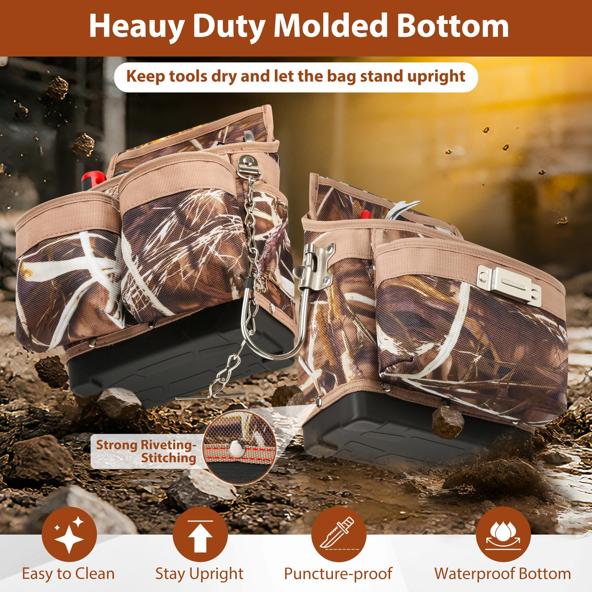 Camo 7 Piece Tool Belts with Suspenders and Pouches O297182