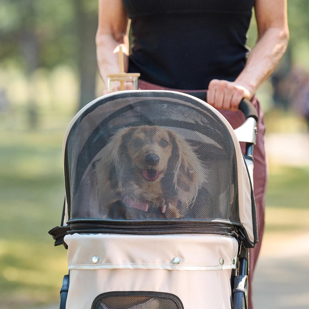 Khaki Pet Stroller with Mesh Canopy V56167