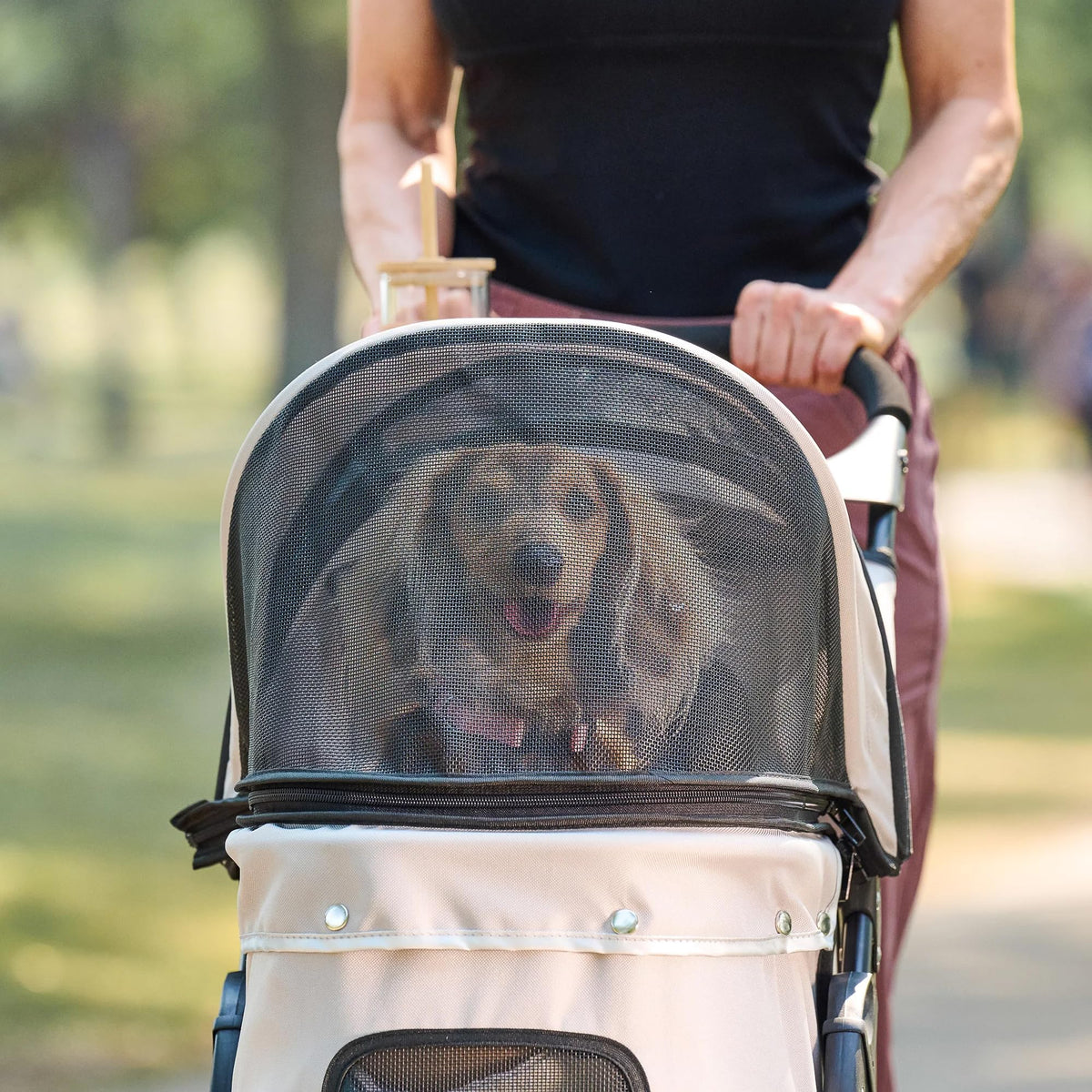 Khaki Pet Stroller with Mesh Canopy V56167